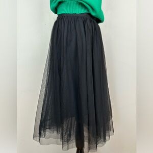 Carrie Bradshaw Style Black Mesh Tulle Midi Skirt Bohemian Goth Party Occasion